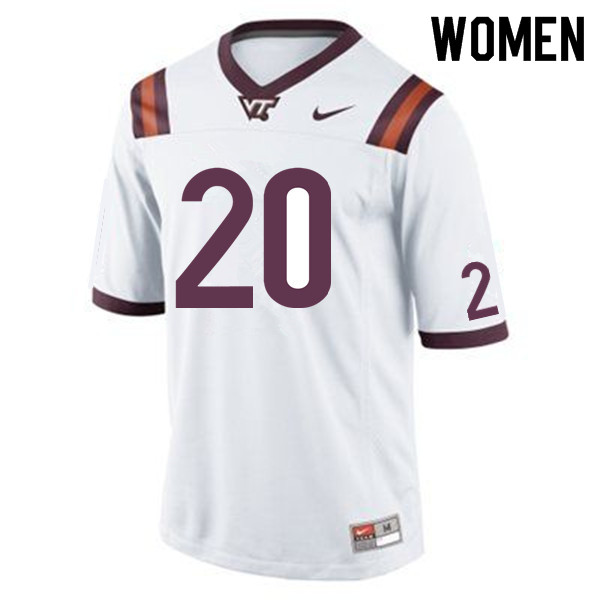 Women #20 Ny'Quee Hawkins Virginia Tech Hokies College Football Jerseys Sale-White - Click Image to Close